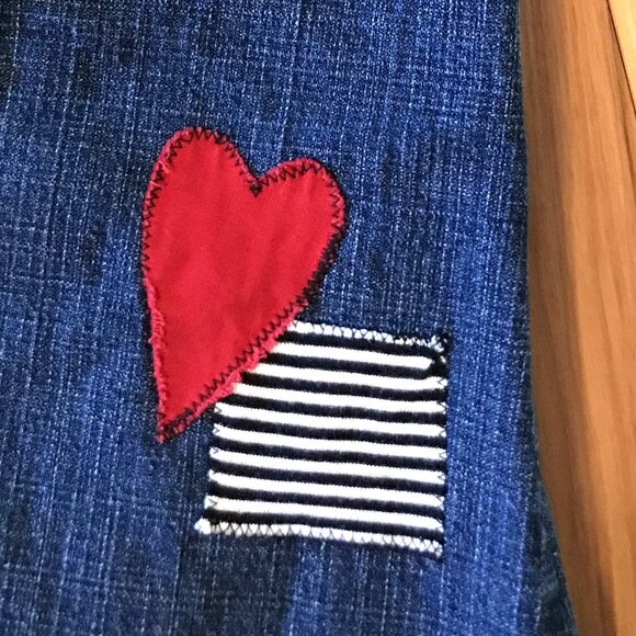 Upcycled Patchwork Jeans, Child's Size 5: Handmade Heart Patches Front and Back - Picture 15 of 16